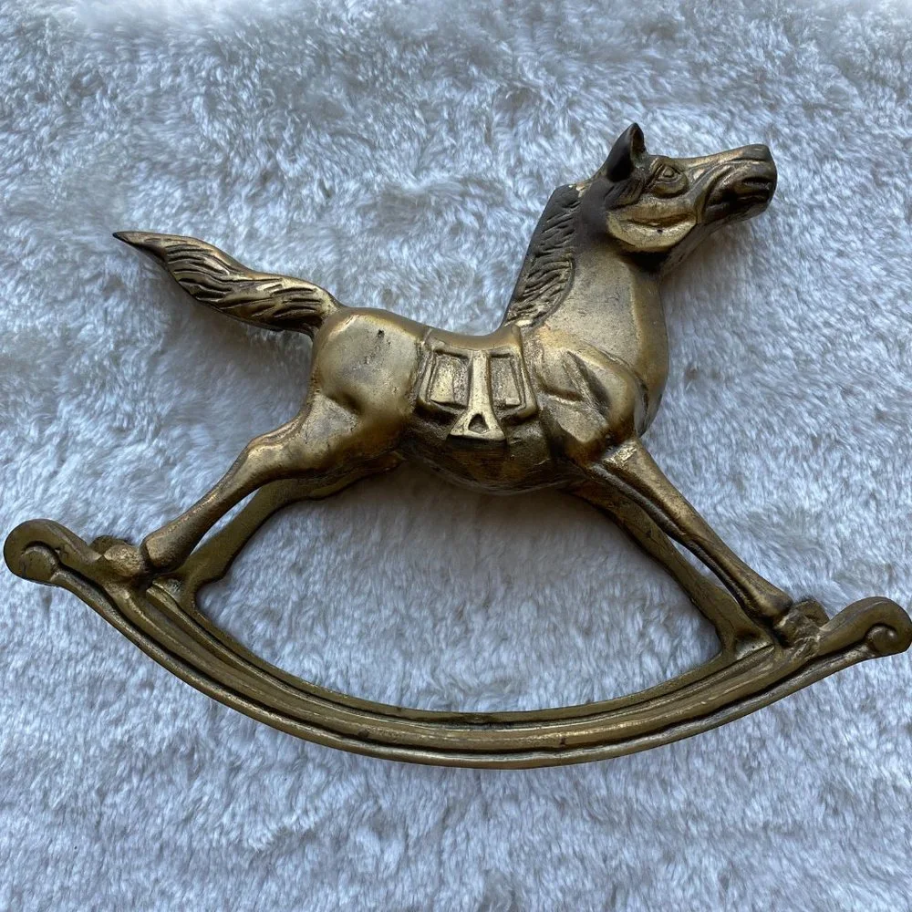 Trio Of Vintage Mid Century Solid Brass Rocking Horses Holiday Decor - Picture 3 of 15